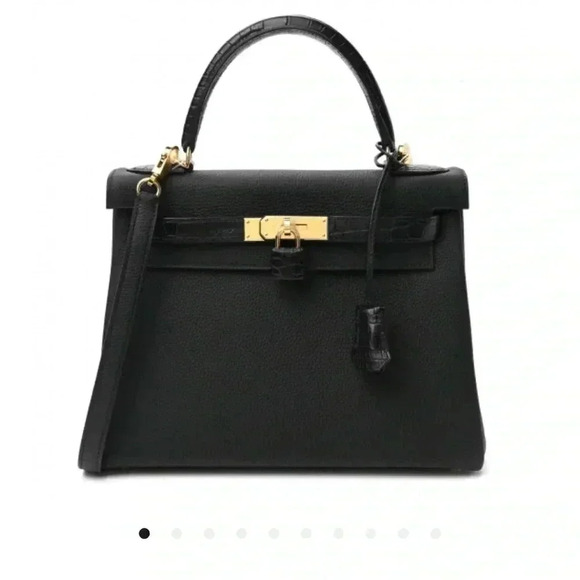 Hermes Handbags - Hermes Togo matte porous crocodile Kelly retourne touch black 28.Full set